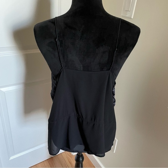 J Brand Black Velvet Front Viscose Silk Combo Tie Front Tank Top EUC Size Large - Picture 6 of 12